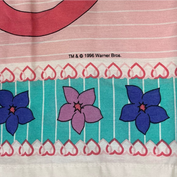 Vintage 1996 Looney Tunes Pillow Case Tweety Bugs Bunny Sylvester Pink Hearts - Picture 6 of 7